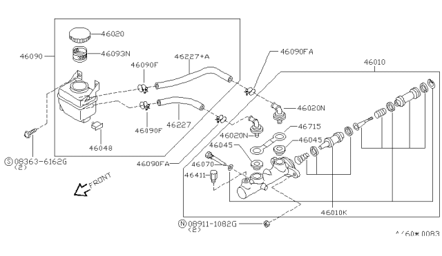 2000 Nissan Quest Piston Kit Master Cylinder Diagram for 46011-0B028