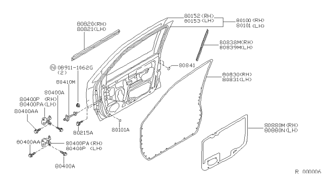 2001 Nissan Quest Screen-Sealing,Front RH Diagram for 80860-2Z500