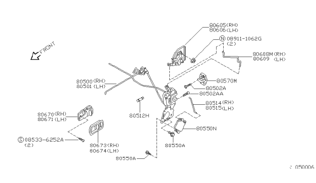 2001 Nissan Quest Front Door Outside Handle Assembly, Right Diagram for 80606-7B007