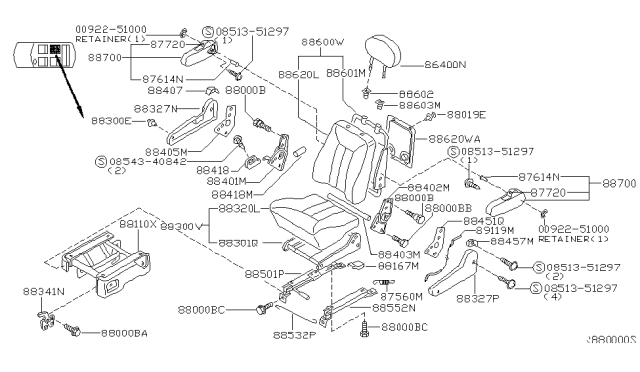 2001 Nissan Quest Clip-Trim Diagram for 85285-7B002