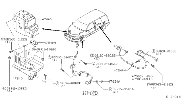 2003 Nissan Quest Sensor Assembly-Anti SKID,Rear Diagram for 47900-7B000