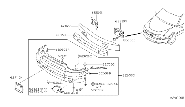 2003 Nissan Quest Energy ABSORBER-Front Bumper Diagram for 62090-2Z400