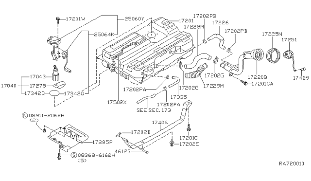 2001 Nissan Quest Filler Cap Assembly Diagram for 17251-7B002