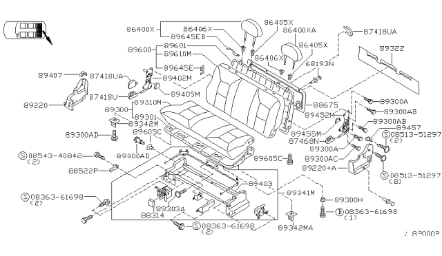 1999 Nissan Quest Pad-3RD Seat Back Diagram for 89610-7B200