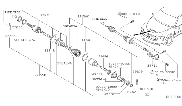 2000 Nissan Quest Band-Boot,Drive Shaft Inner Diagram for 39742-2Z300