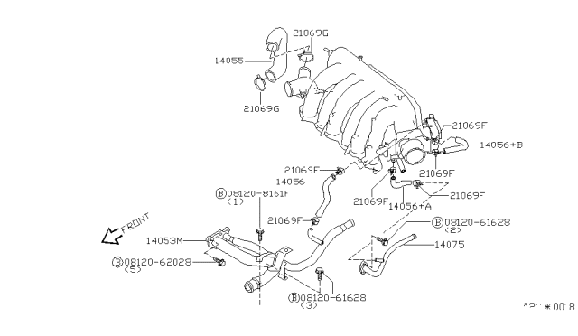 2002 Nissan Quest Pipe Assy-Heater Return,Front Diagram for 14053-7B007