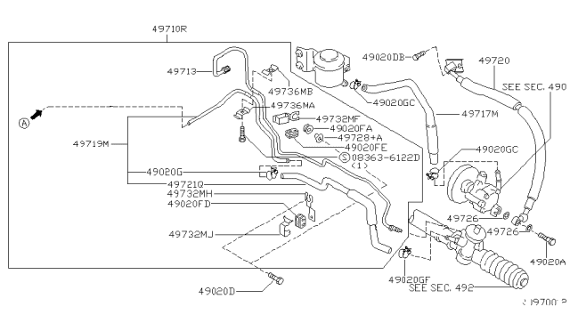 1999 Nissan Quest Hose & Tube Set-Power Steering Diagram for 49710-7B000