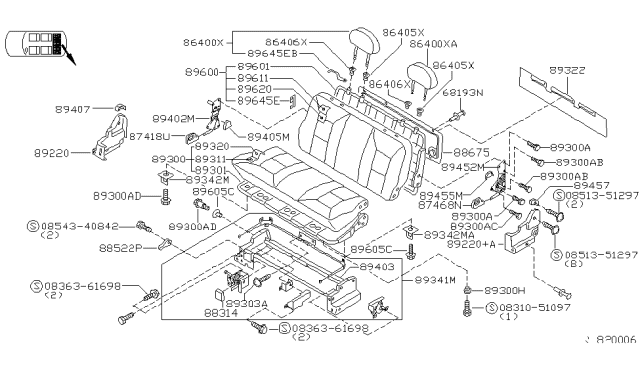 2001 Nissan Quest Knob-RECLINING Device Lever,L Diagram for 89468-7B001