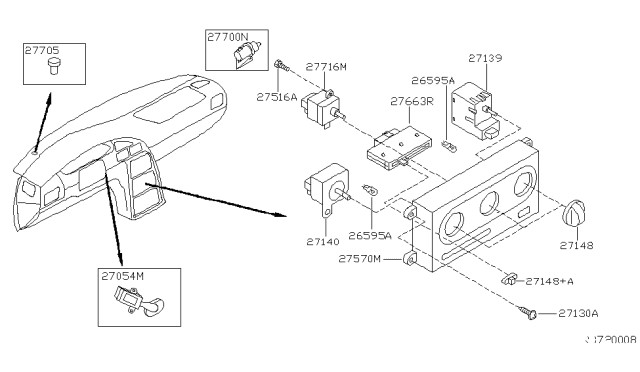 2000 Nissan Quest Switch Assembly-Fan Rear Heater Diagram for 27662-0B000