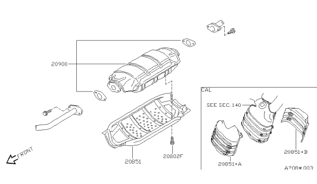 2003 Nissan Quest Catalytic Converter Assembly Diagram for 20800-7B225