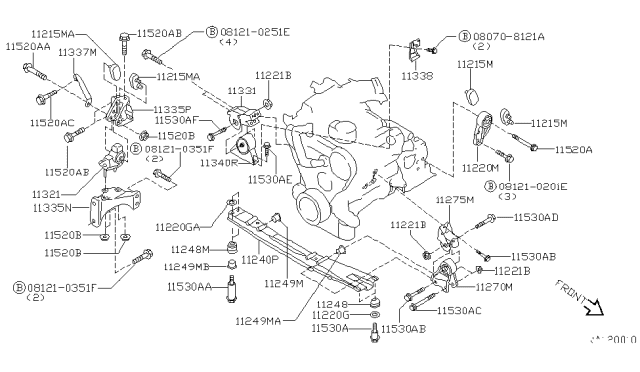 2000 Nissan Quest Engine Mounting Bracket, Rear Diagram for 11331-7B010