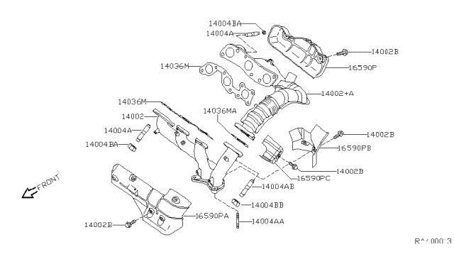 2003 Nissan Quest Exhaust Manifold With Catalytic Converter Passenger Side Diagram for 14002-7B100