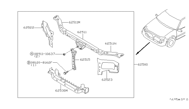 2003 Nissan Quest Support-Radiator Core Upper,LH Diagram for 62519-7B030