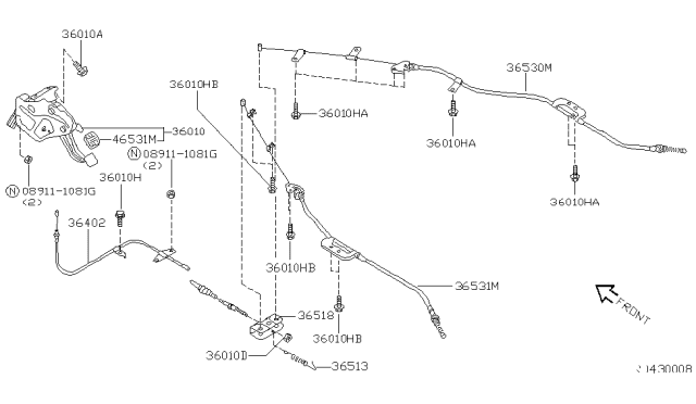 1999 Nissan Quest Cable Assembly-Parking,Rear R Diagram for 36530-7B000