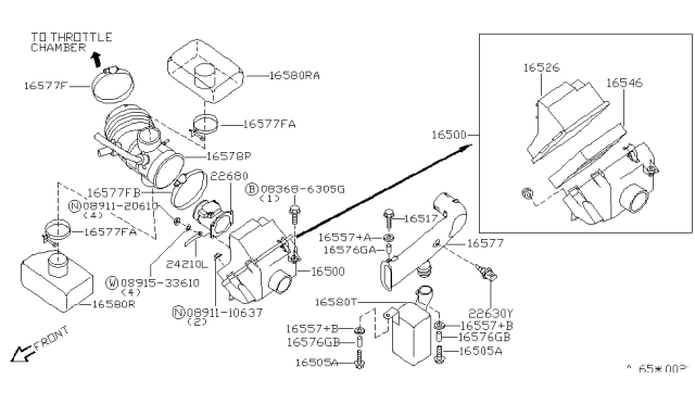 2000 Nissan Quest Air Cleaner Element Diagram for 16546-7B000