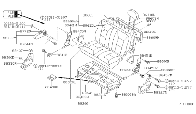 2000 Nissan Quest Frame Assembly-Rear Seat Back Diagram for 88601-7B200