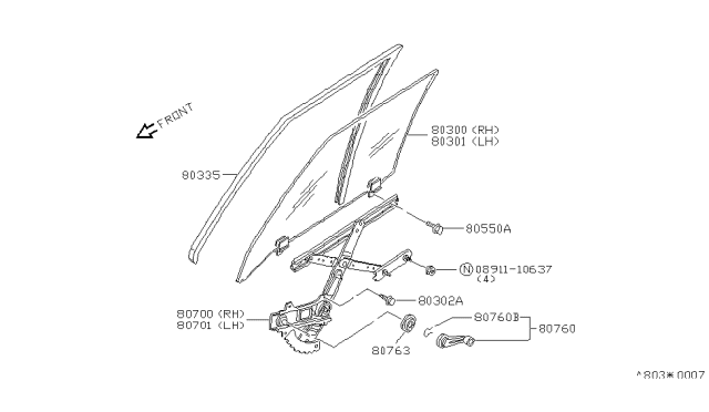 1984 Nissan Sentra Rubber Glass Diagram for 80330-07A62