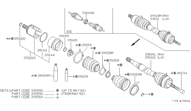 1984 Nissan Sentra Cover Dust Band A Diagram for 39242-03A05