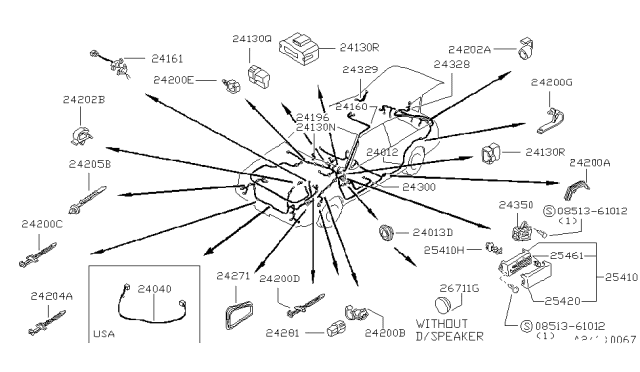 1986 Nissan Sentra Harness Engine Room Diagram for 24010-40A00