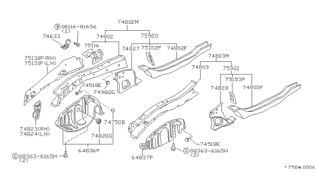 1985 Nissan Sentra Connector-Side Member Front, Rh Diagram for 75152-01A00