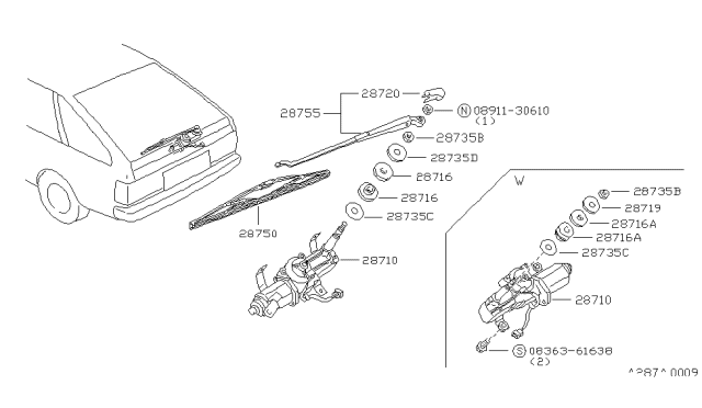 1984 Nissan Sentra Rear Window Wiper Arm Assembly Diagram for 28780-21A01