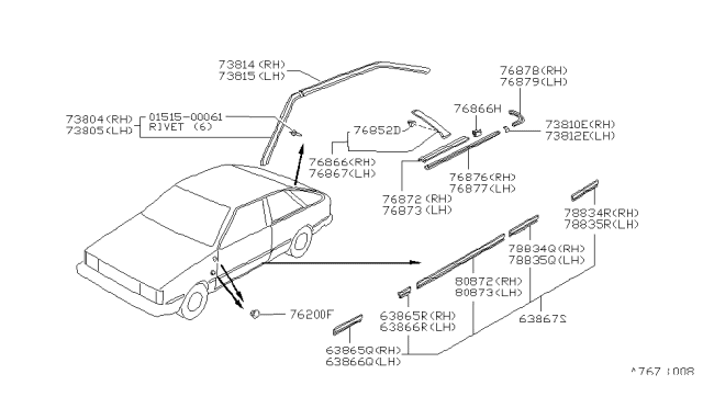 1984 Nissan Sentra MOULDING Side Window CLH Diagram for 76849-12A05