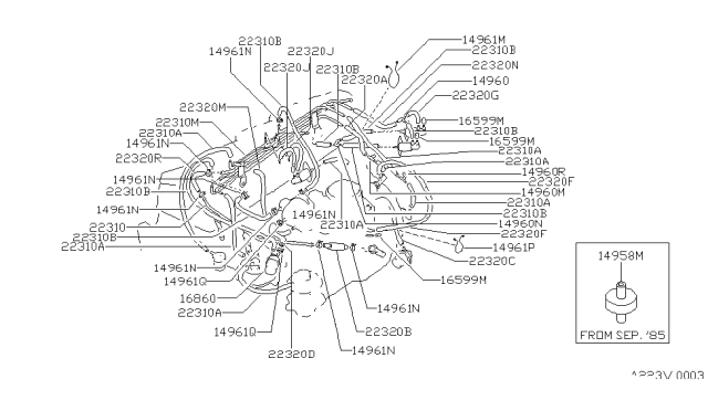 1986 Nissan Sentra Hose-Vacuum Control Diagram for 22320-33M21