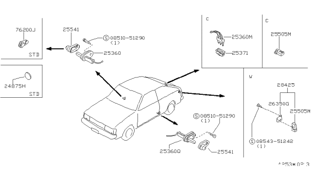 1983 Nissan Sentra Switch Back Door Up Diagram for 25141-11A00