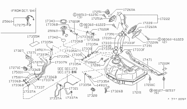 1984 Nissan Sentra Fuel Tank Assembly Diagram for 17202-16A10