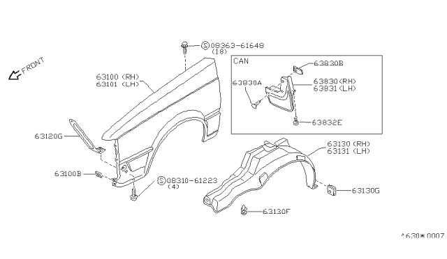 1985 Nissan Sentra Stay-Front Fender,Front Diagram for 63812-01A02