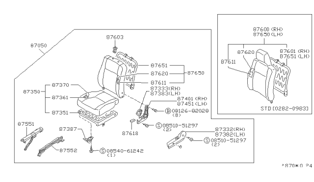 1986 Nissan Sentra Seat Assembly-Front LH Diagram for 87050-33A62