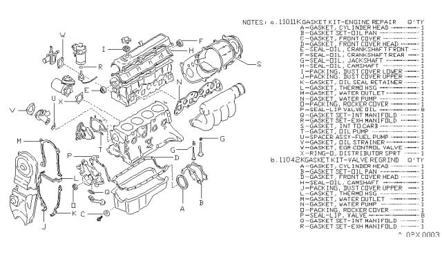 1986 Nissan Sentra Engine Gasket Kit Diagram 1