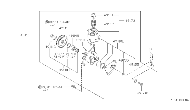 1982 Nissan Sentra Pump Power Steering Diagram for 49110-01A02