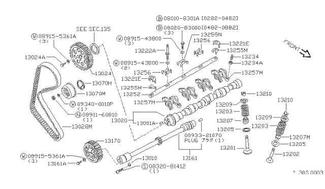 1982 Nissan Sentra TENSIONER Belt Diagram for 13070-16A01