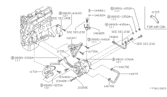 1984 Nissan Sentra Tube Oil Feed Diagram for 14665-16A00