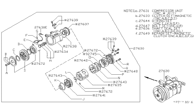 1984 Nissan Sentra Compressor W/CLUTCH Diagram for 92600-19M00