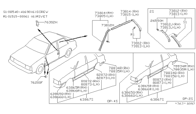 1986 Nissan Sentra MOULDING Roof Rear Diagram for 76816-01A25