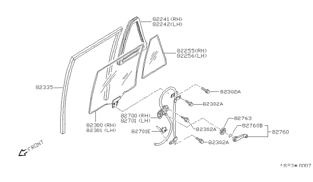 1985 Nissan Sentra Rubber Glass Diagram for 82330-01A00