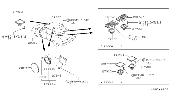 1986 Nissan Sentra Speaker Unit Diagram for 28154-25B00