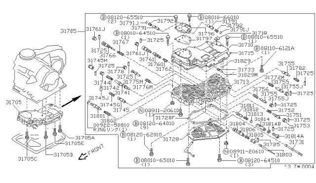 1986 Nissan Sentra Control Valve Assembly Diagram for 31705-11X63