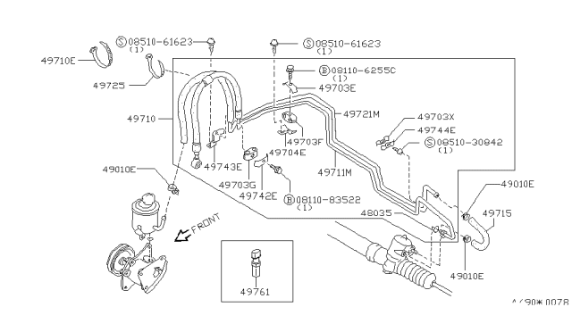 1986 Nissan Sentra Hose ASY Pump Diagram for 49710-02A15