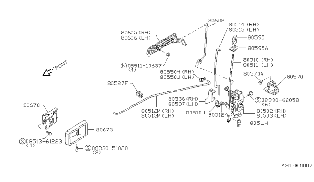 1985 Nissan Sentra Rear Door Inside Handle Assembly, Right Diagram for 80670-01A00