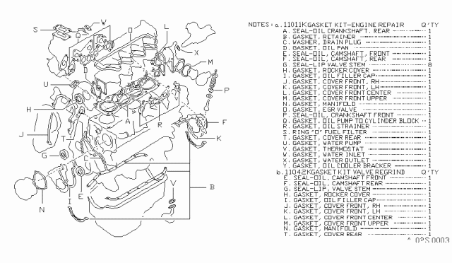 1983 Nissan Sentra Engine Gasket Kit Diagram 2