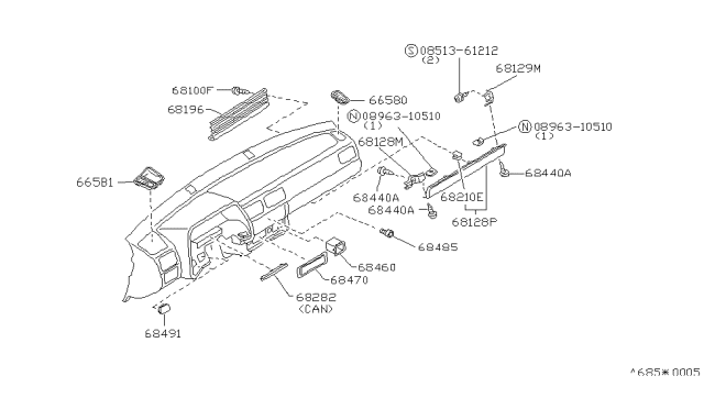 1984 Nissan Sentra Cover Instrument Stay Diagram for 68900-04A10