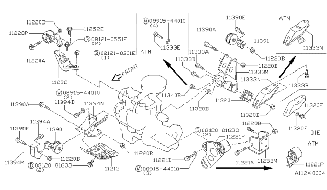 1984 Nissan Sentra Engine Mounting Buffer Assembly Diagram for 11360-01A04