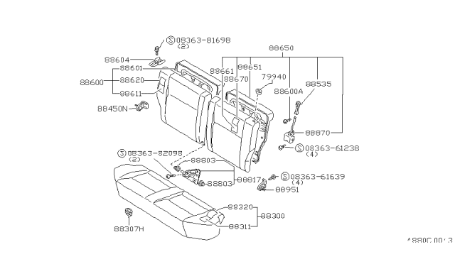 1983 Nissan Sentra Back Rear Seat LH Diagram for 88650-14A01