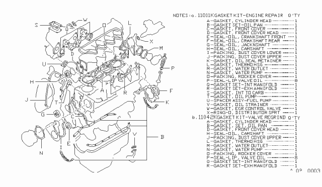 1985 Nissan Sentra Engine Gasket Kit Diagram 2