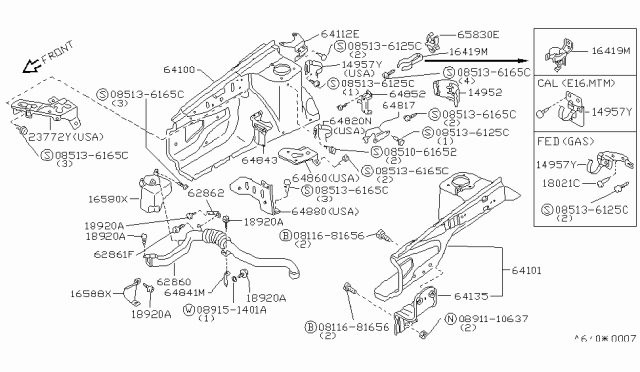 1983 Nissan Sentra HOODLEDGE RH Diagram for 64100-04A00