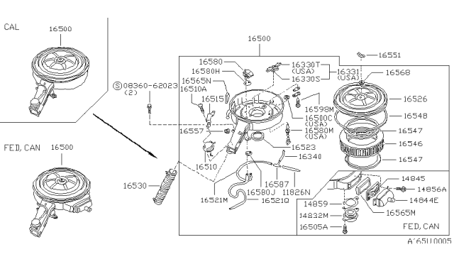 1986 Nissan Sentra Air Cleaner Diagram for 16500-31M03