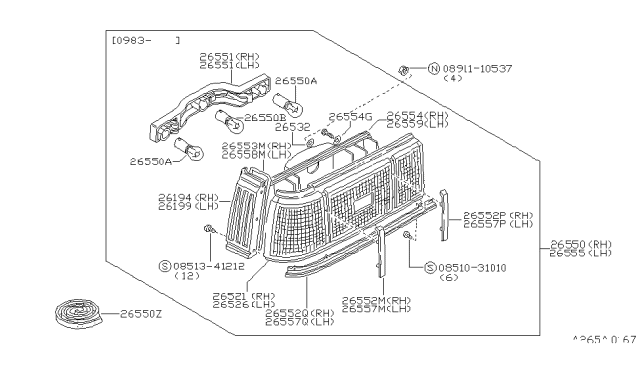1983 Nissan Sentra Harness Assembly Diagram for 26505-14A00
